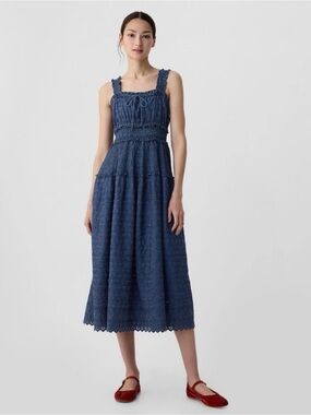 Gap Doen Blue Denim Midi Sundress with Smocked Bodice